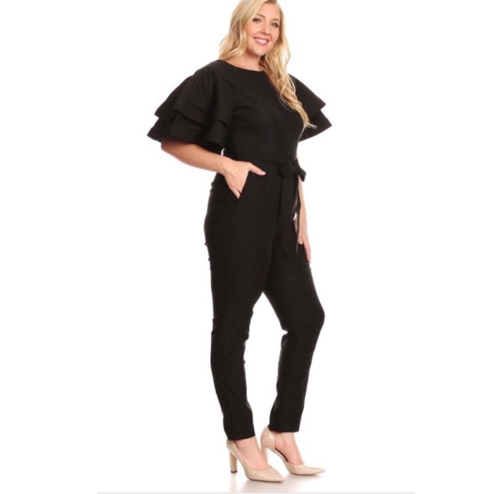 BLACK JUMPSUIT WITH FLUTTER SLEEVES